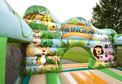 Slide temático do mundo da selva com obstáculos 3D para crianças. Compre escorregadores infláveis ​​agora online na JB Insuflaveis Portugal