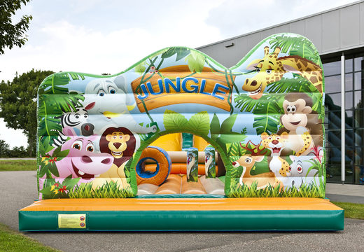 Obtenha seu slide Jungle World extra largo com obstáculos 3D para crianças. Compre escorregadores infláveis ​​agora online na JB Insuflaveis Portugal