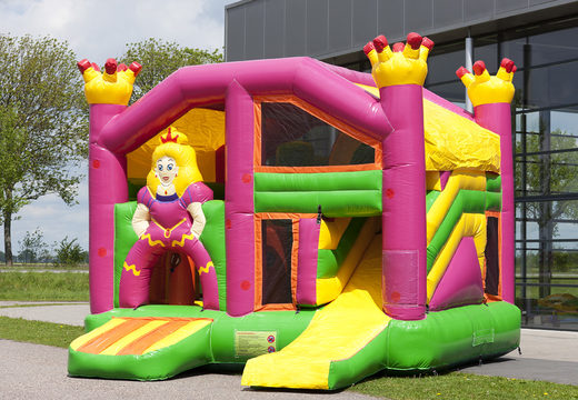 Compre um castelo insuflável com o tema da princesa e um escorregador para as crianças. Encomende castelos insufláveis ​​online na JB Insufláveis ​​Portugal