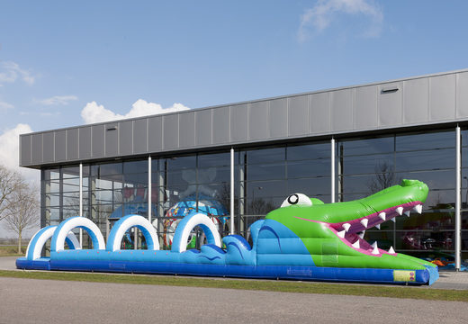 Espetacular escorregador de barriga de crocodilo inflável de 18 metros de comprimento com uma pista extra larga para crianças. Compre escorregadores de barriga infláveis ​​agora online na JB Insuflaveis Portugal