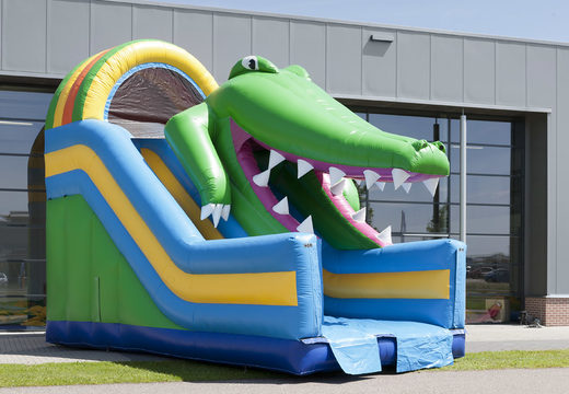 Slide impressionante com tema de crocodilo inflável e piscina infantil. Compre escorregadores infláveis ​​agora online na JB Insuflaveis Portugal