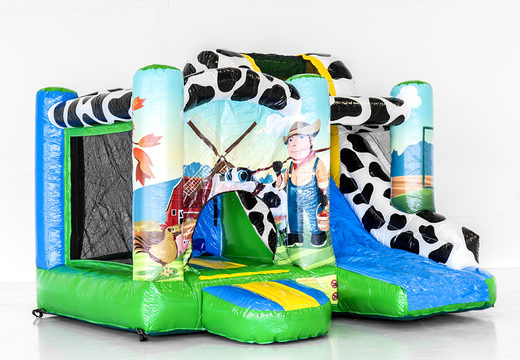 Encomende o castelo insuflável Jumpy Happy Farm com um escorrega para as crianças. Compre castelos ​​insufláveis ​​online na JB Insufláveis ​​Portugal