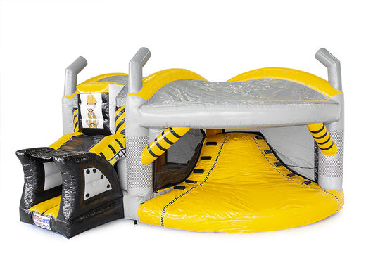 Compre castelo insuflável multijogador amarelo preto interno com slide no tema resistente para crianças. Encomende castelos insufláveis ​​online na JB Insufláveis ​​Portugal