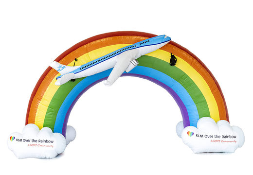 Compre um arco de meta insuflável de propaganda arco-íris feito sob medida com avião 3D na JB Promotions Portugal. Ordene um projeto grátis para um arcos insufláveis promocional no seu próprio estilo agora