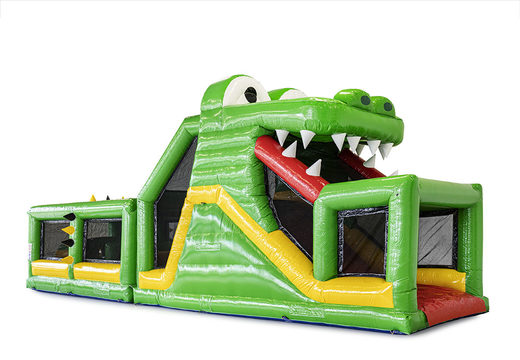Pista de obstáculo modular inflável no tema crocodilo com objetos 3D correspondentes para crianças. Compre pistas de obstáculos infláveis ​​online agora na JB Insuflaveis Portugal