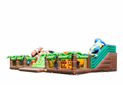 Compre um grande castelo insuflável com escorregador e jogos no mundo da selva temática de 20 metros para crianças. Encomende castelos insufláveis ​​online na JB Insufláveis Portugal